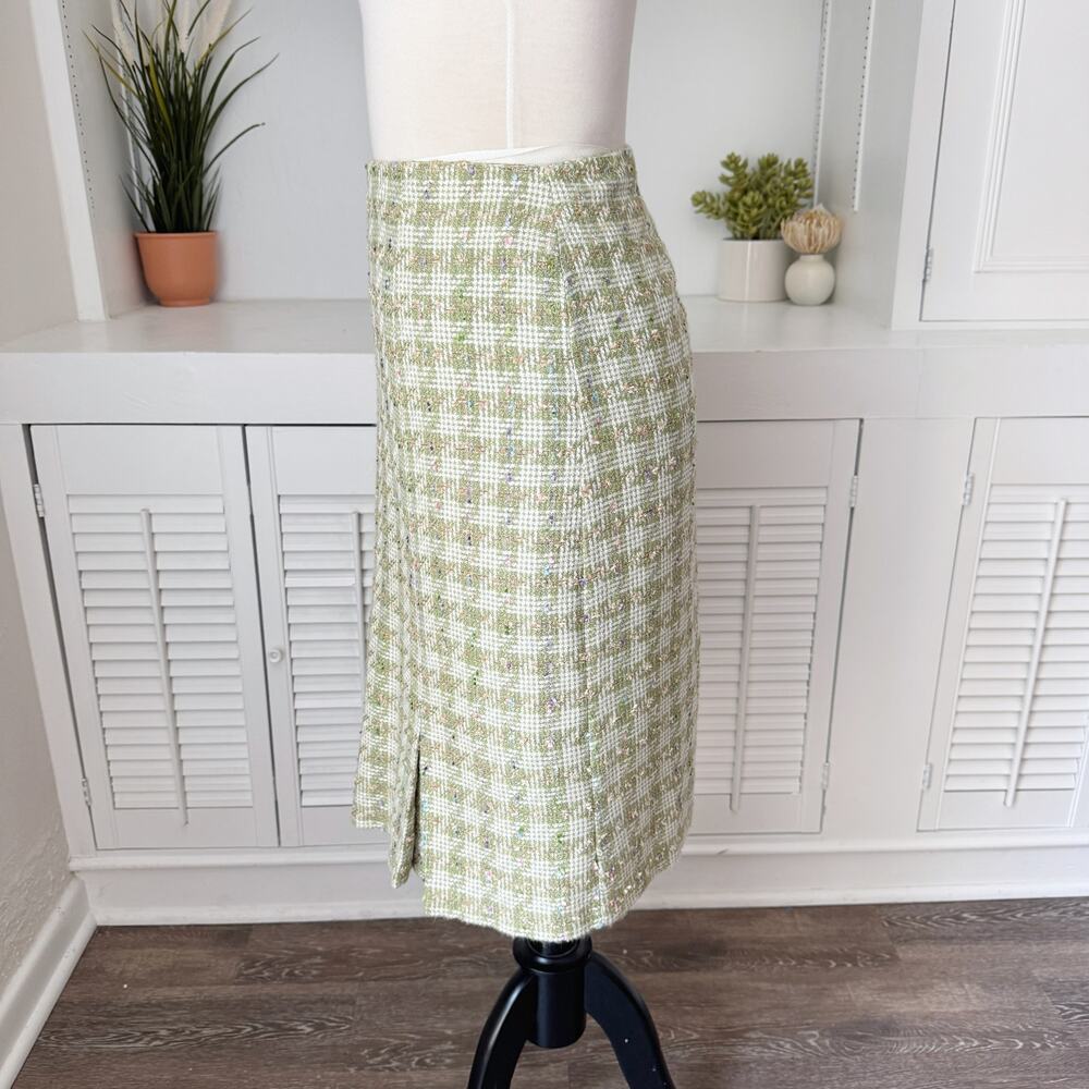 Vintage Requirements Green Plaid Tweed Inverted Pleats Skirt Size 10 - Picture 3 of 6